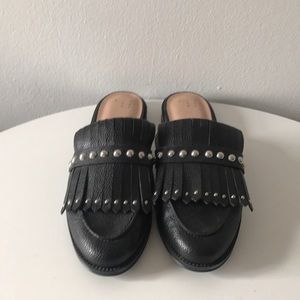 Black faux leather slides (Target brand)